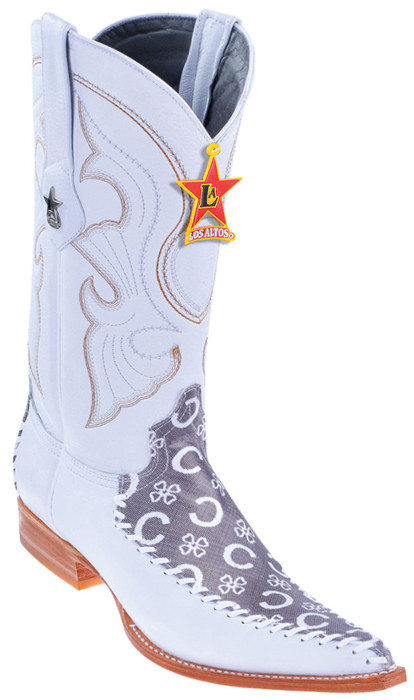 Los Altos Grey White Fashion Design / Deer Skin 3X Toe Cowboy Boots 955309